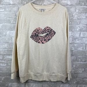 Wildfox Leopard Lips Cream & Pink Kiss Sweatshirt Size Small